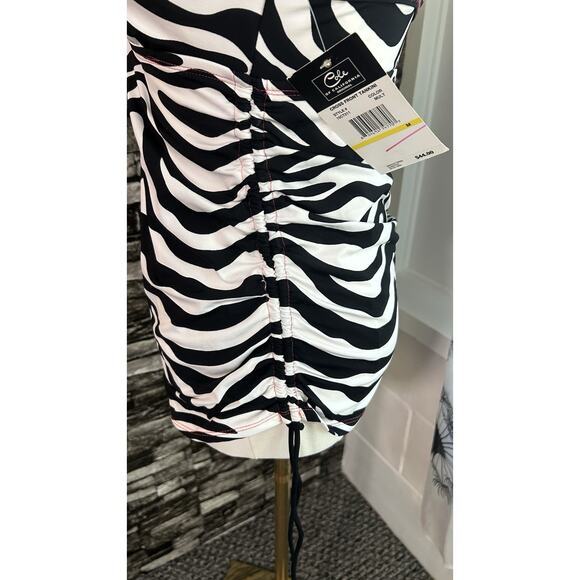 CLEARANCE Tankini Med NWT Cross Front Zebra Ruched w/ Ties Beach Pool Lake Vacay - Picture 4 of 7